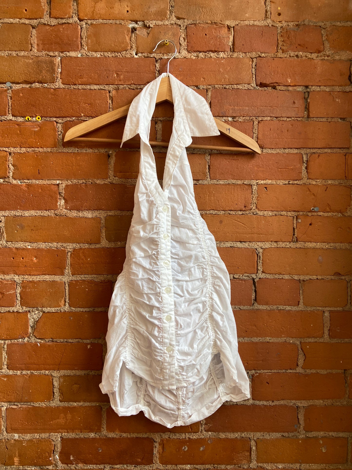 Y2K Suzy Shier Ruched White Collared Halter Top