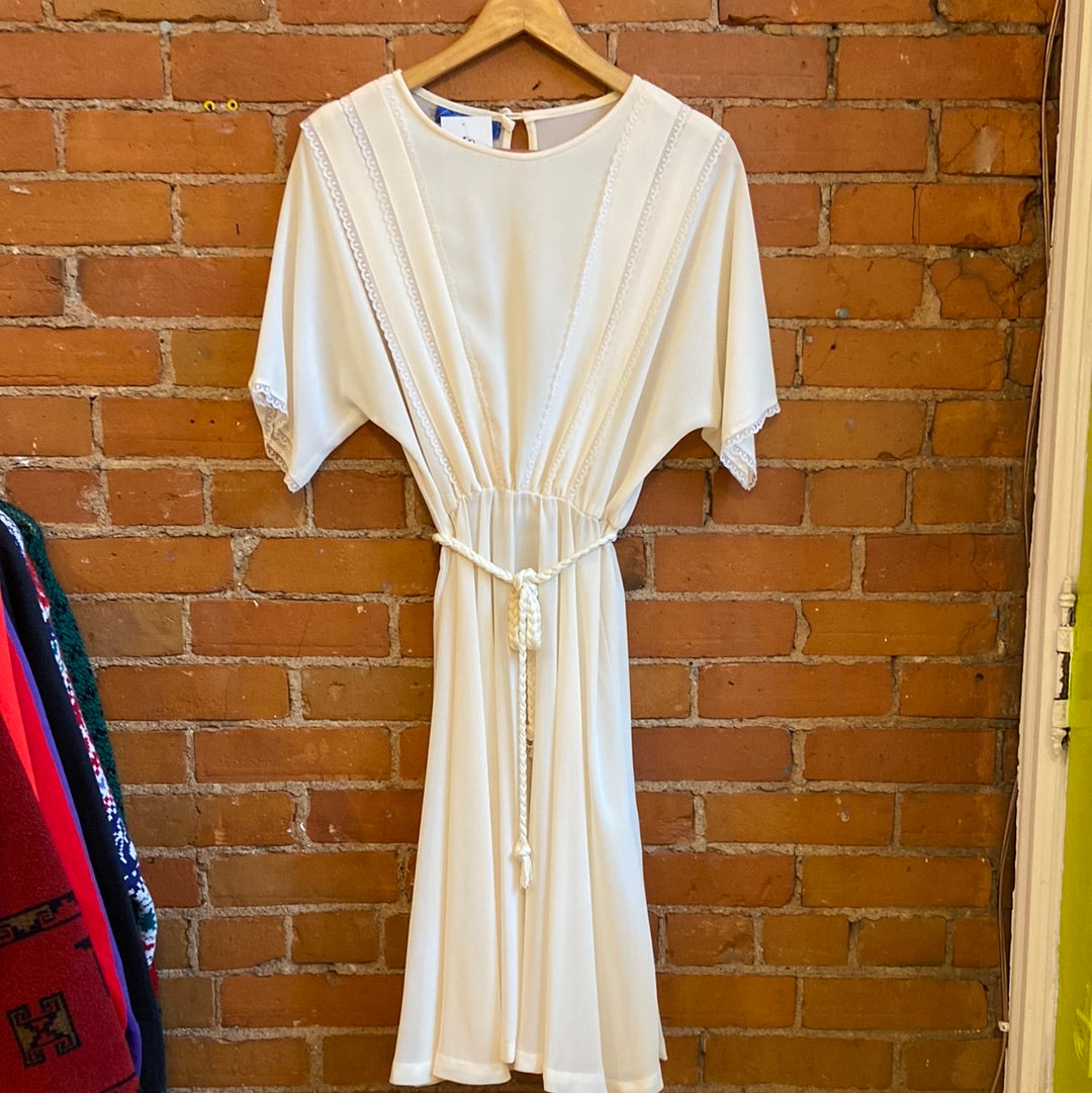 70’s Cream & Lace Dress with Braided Belt