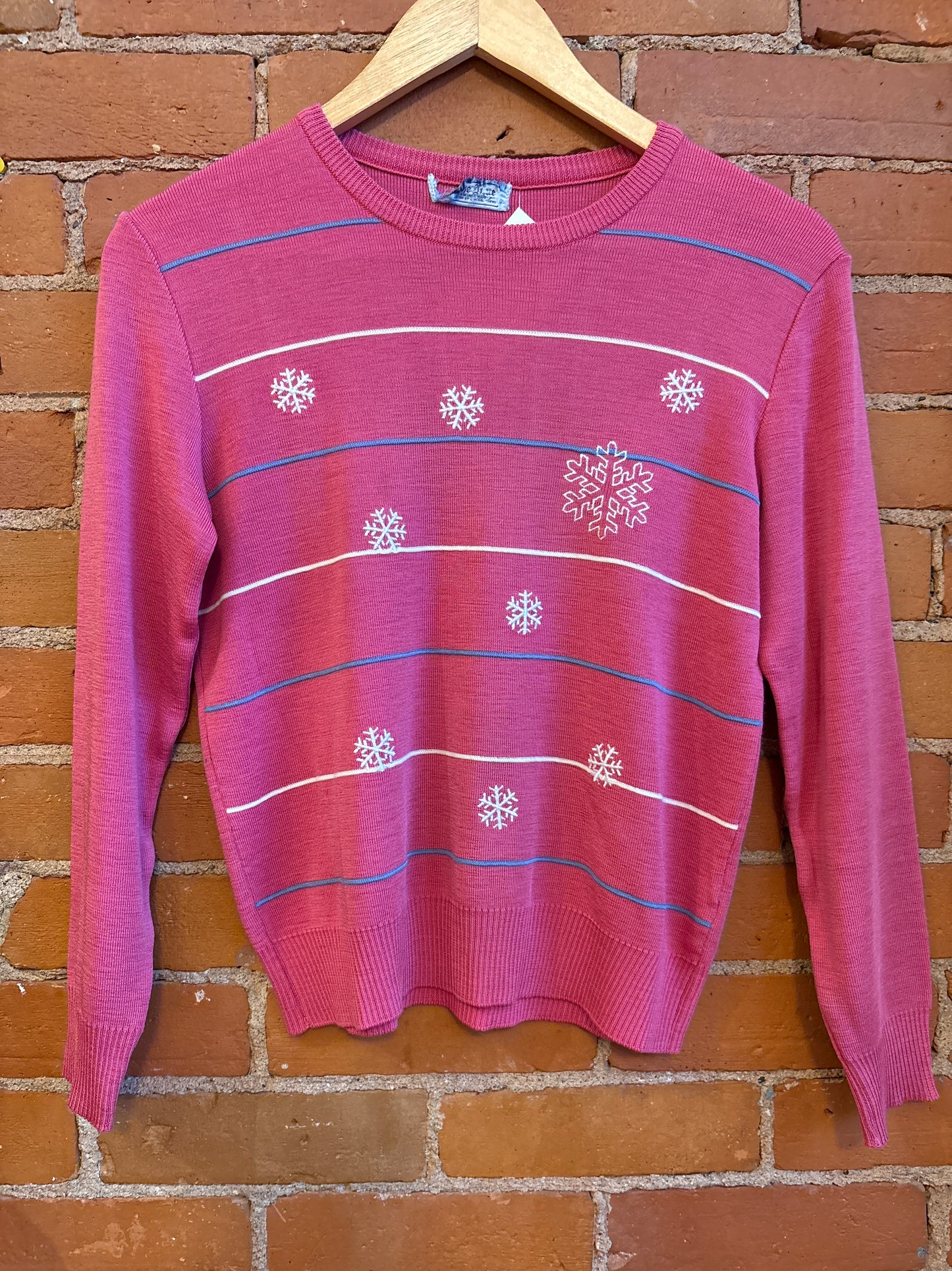 Fine-Knit Pink Snowflake Sweater