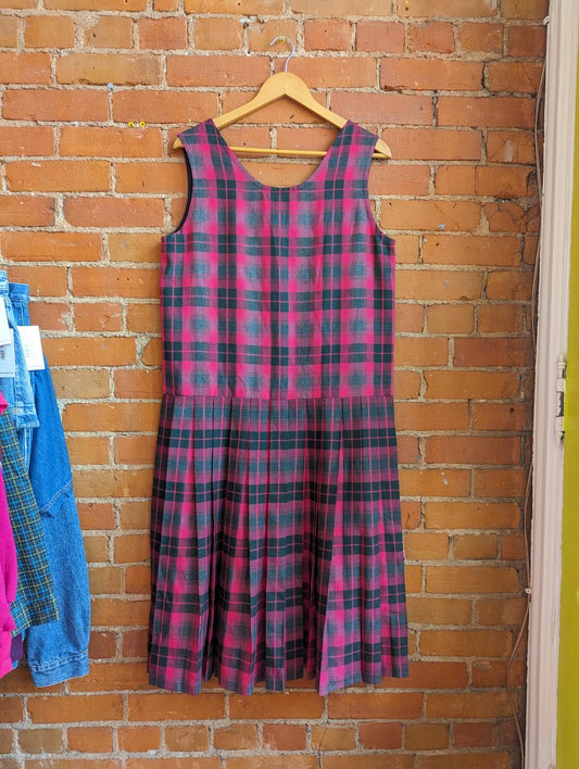 1990s Pink and Black Plaid Dress