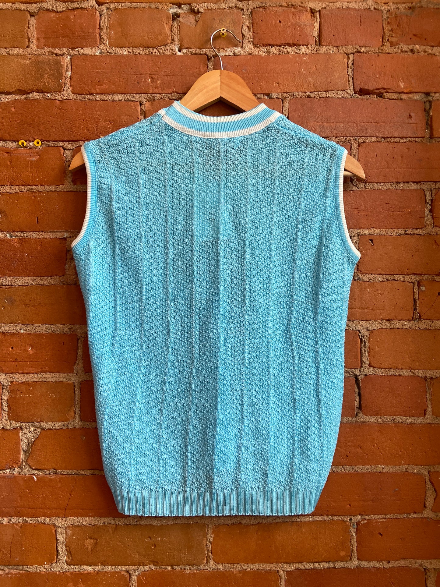 1970s Diament of Canada Blue Lightweight Sweater Vest With White Striped Accents