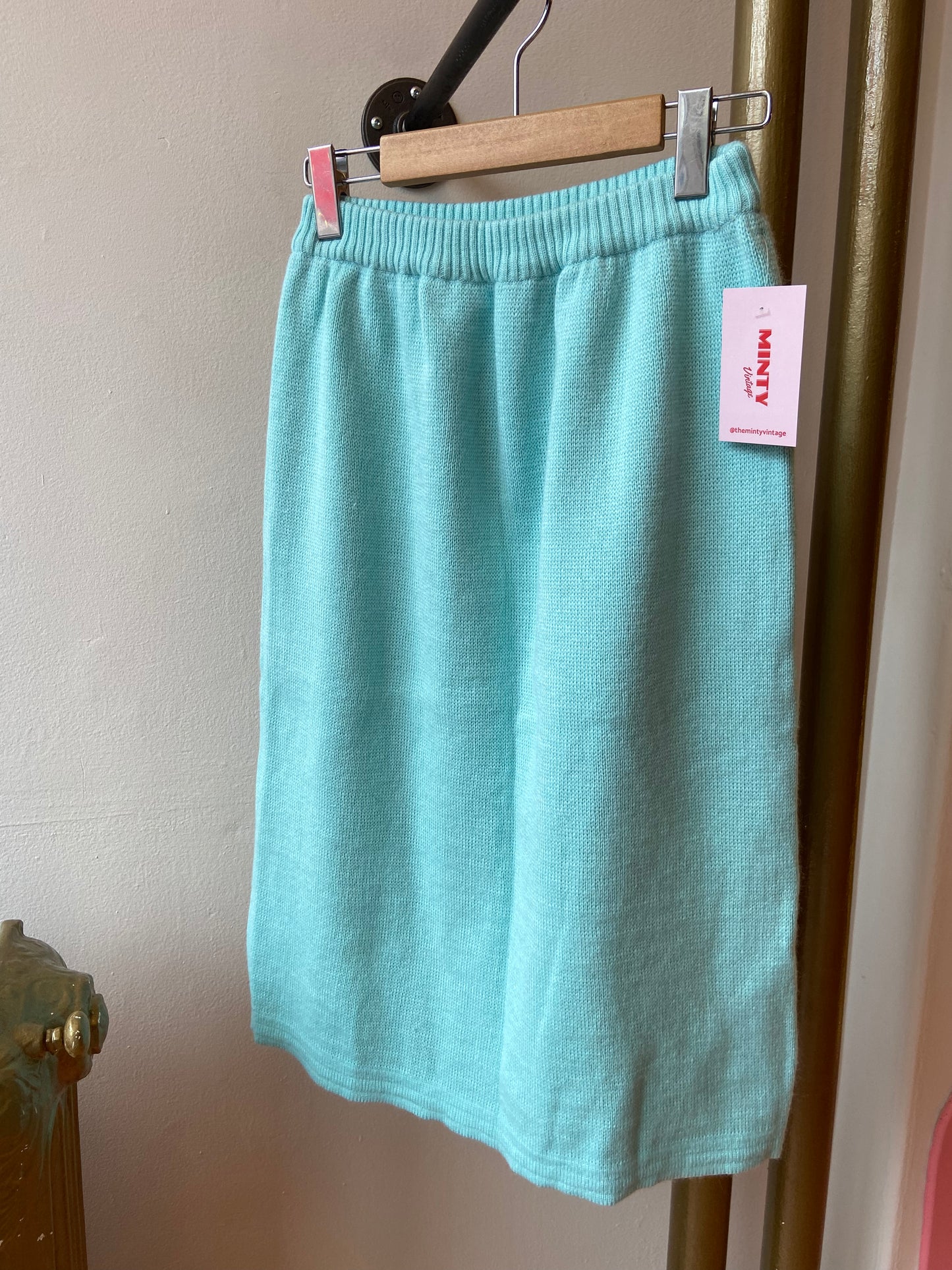 Turquoise Knit Midi Skirt