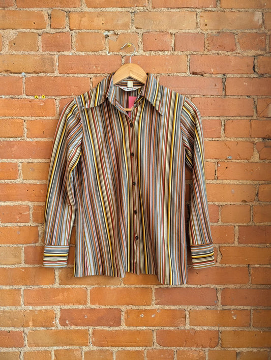 1970s Kolor Tron Warm-Toned Striped Collared Shirt