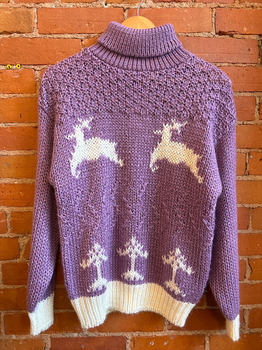 Purple Acrylic Reindeer Turtleneck
