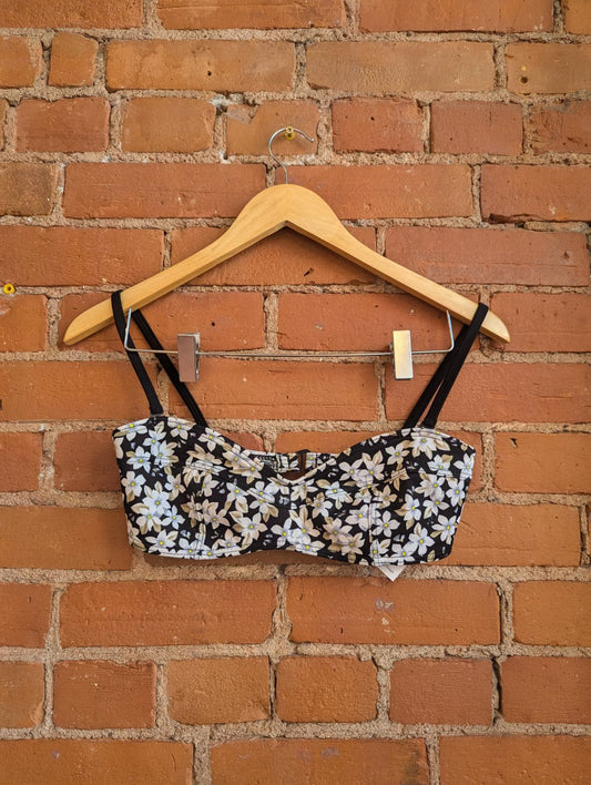 1990s Kiwi Collection Black and White Floral Bikini Set