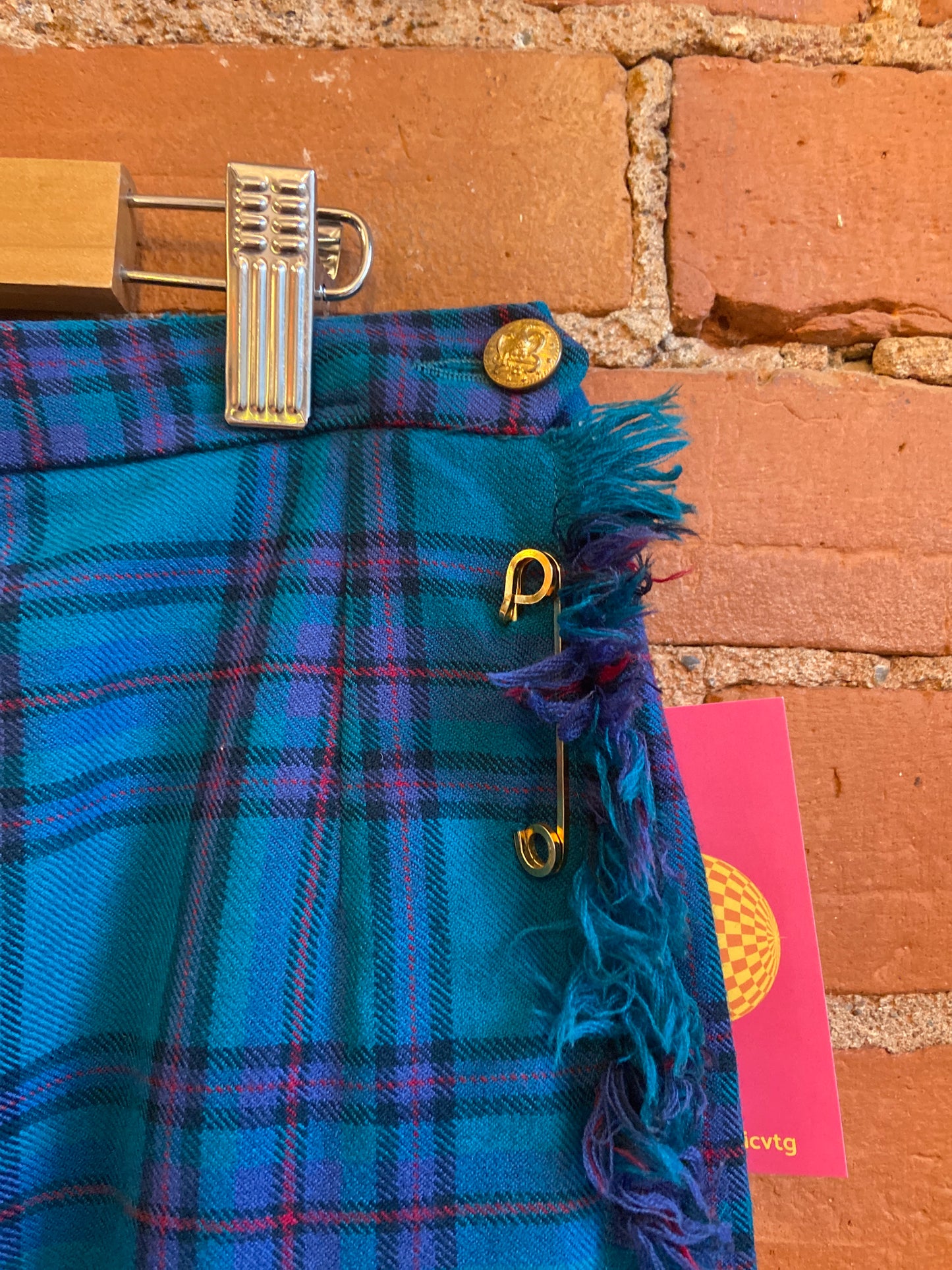 1960s Highland Queen Teal, Blue, Red and Black Pleated Plaid Skirt