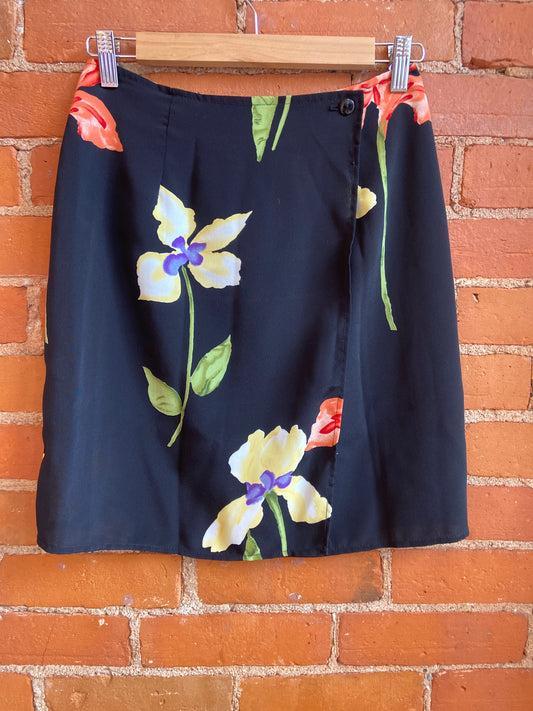 Black Floral Mini Wrap Skirt