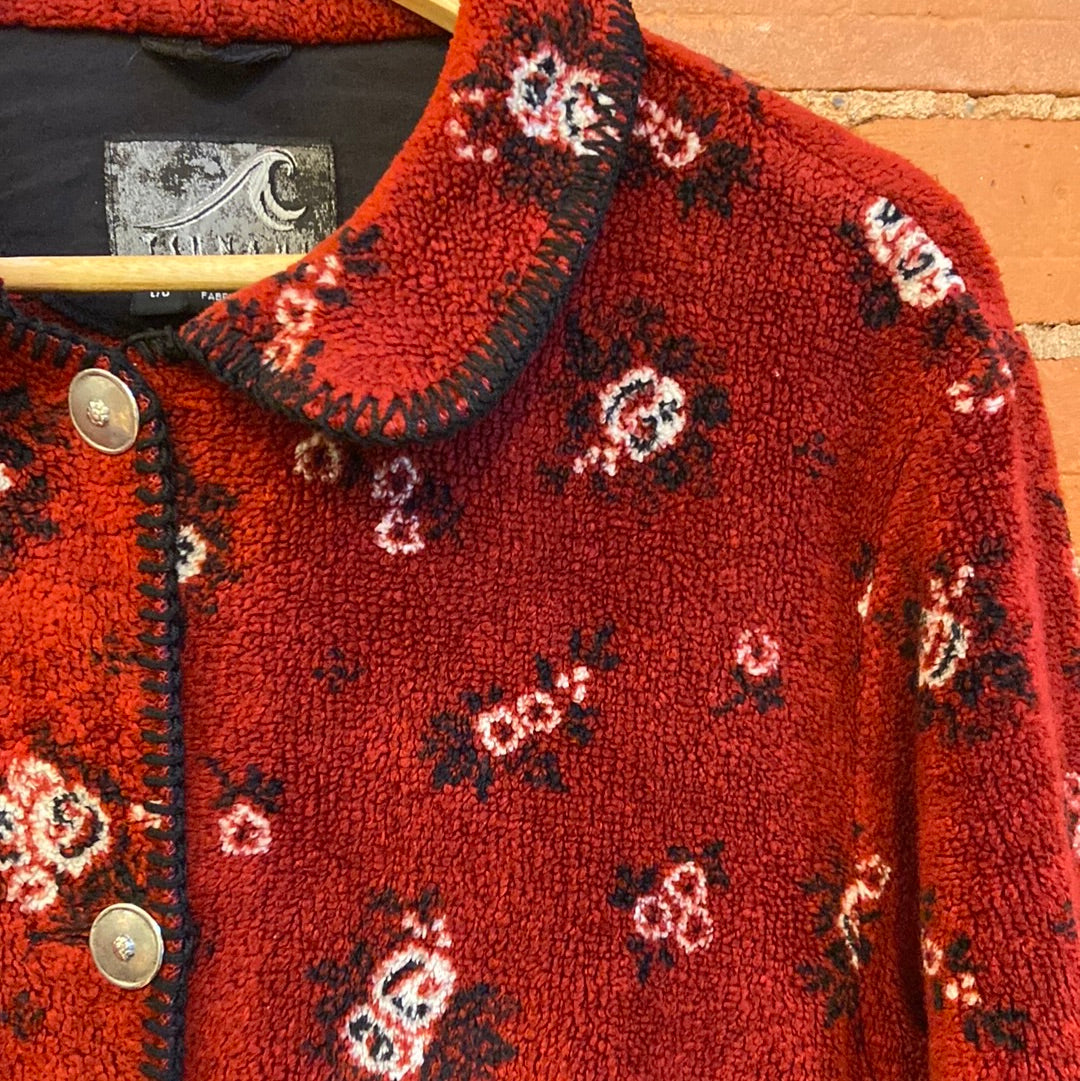 Fleece Floral Print Button up Jacket