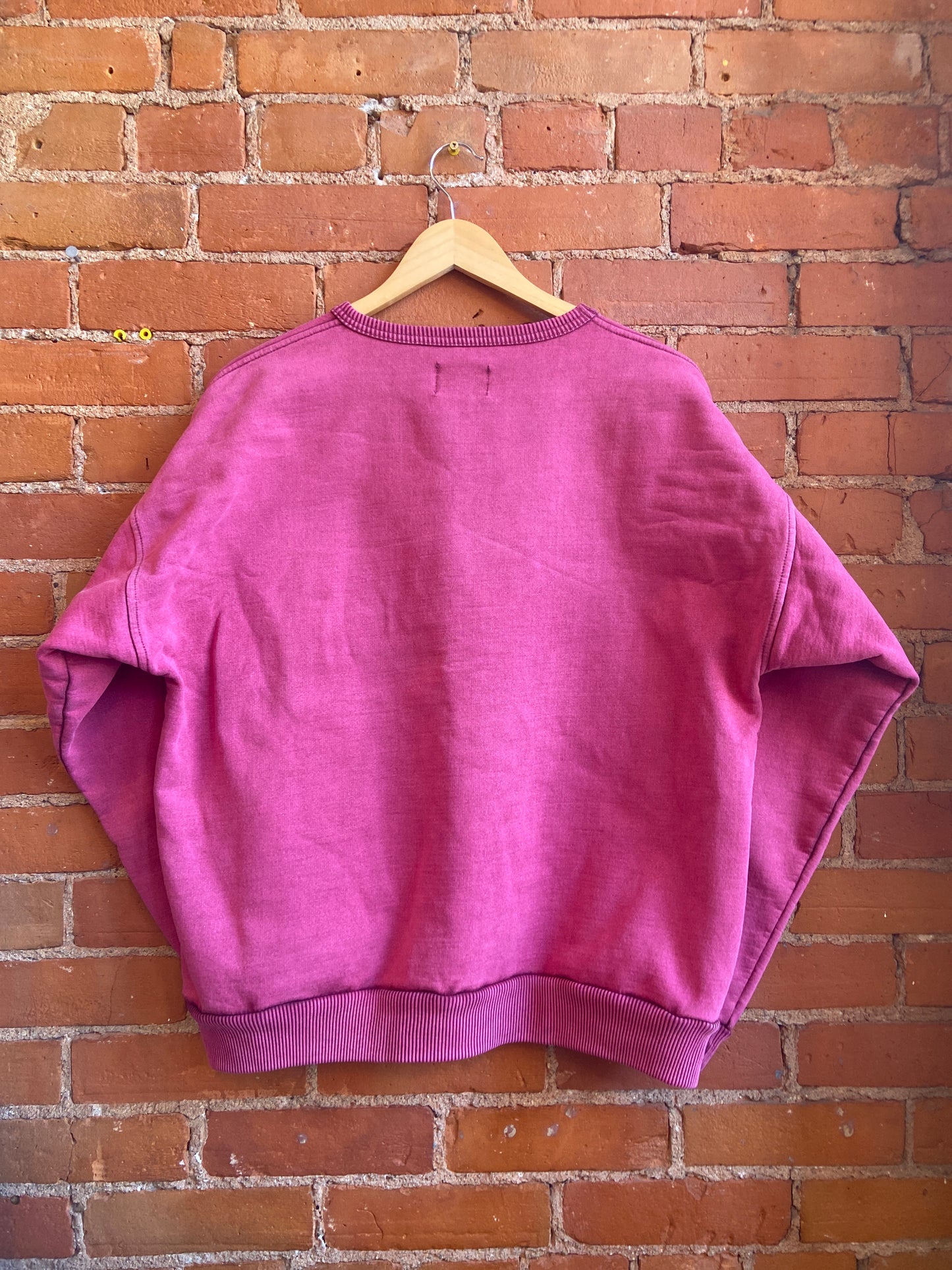 1990s Fuzzy Stonewash Pink Crewneck With Embroidered Face