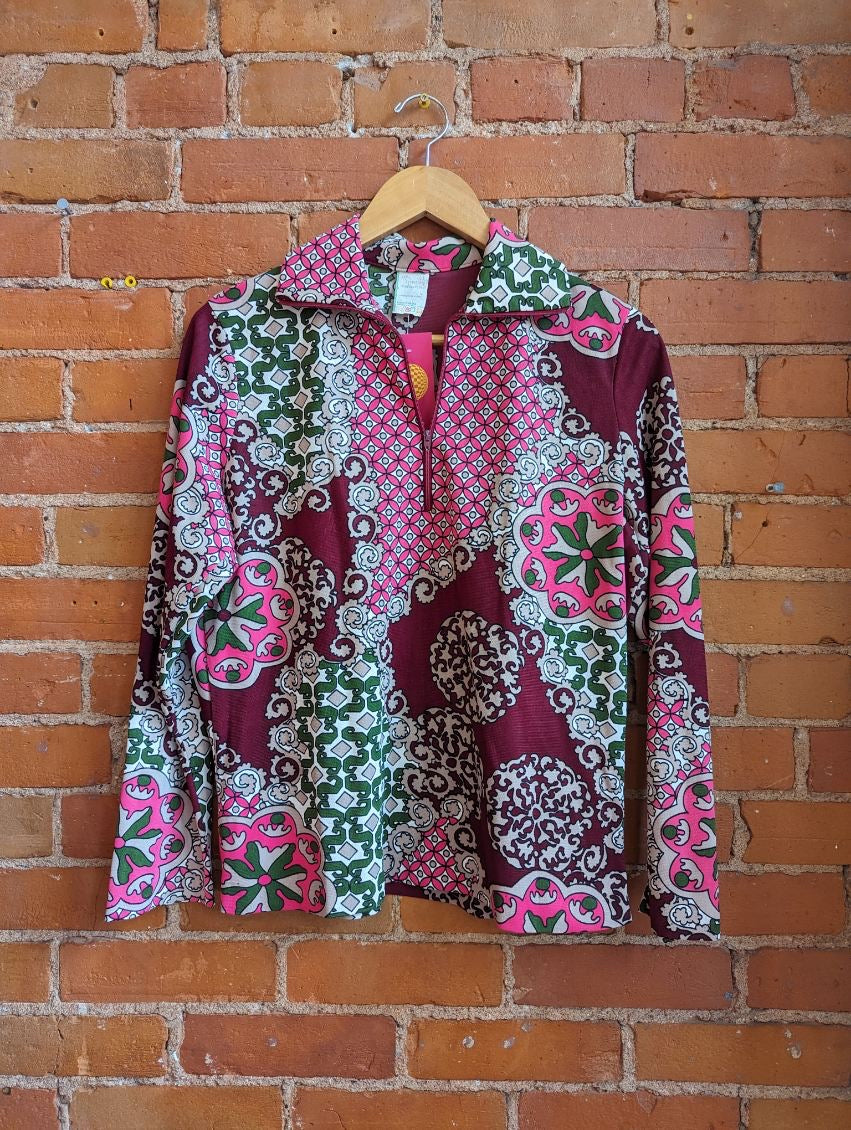 1960s Union Made Groovy Print Quarter Zip Top