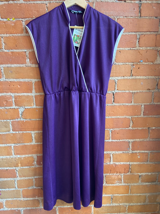 Purple White Trim Wrap Style Dress