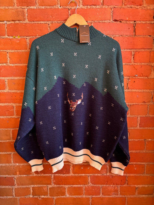 Navy Buck Sweater Navy + Green Wool Blend Quin