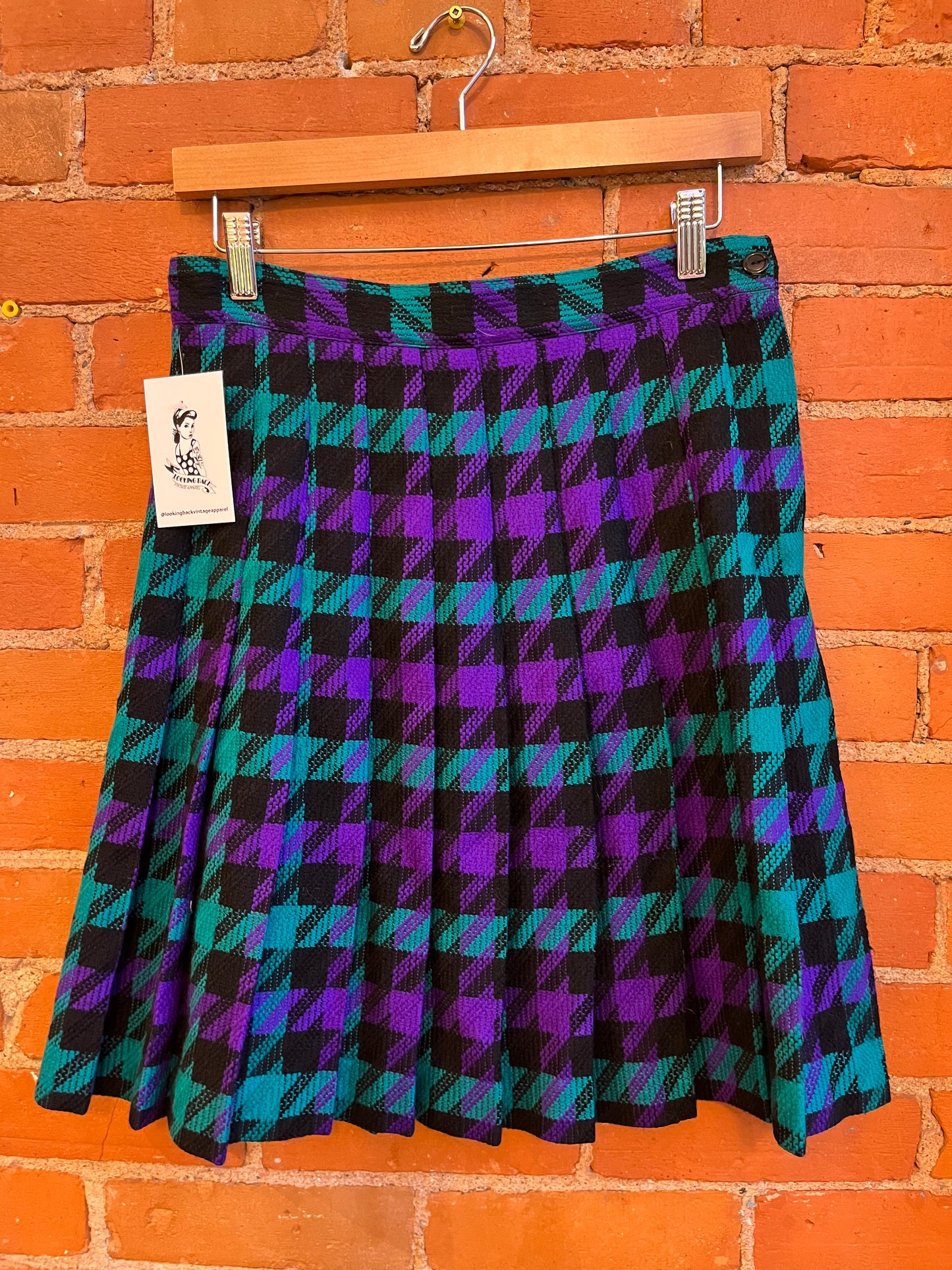 Purple/black/green Pleated wool Skirt