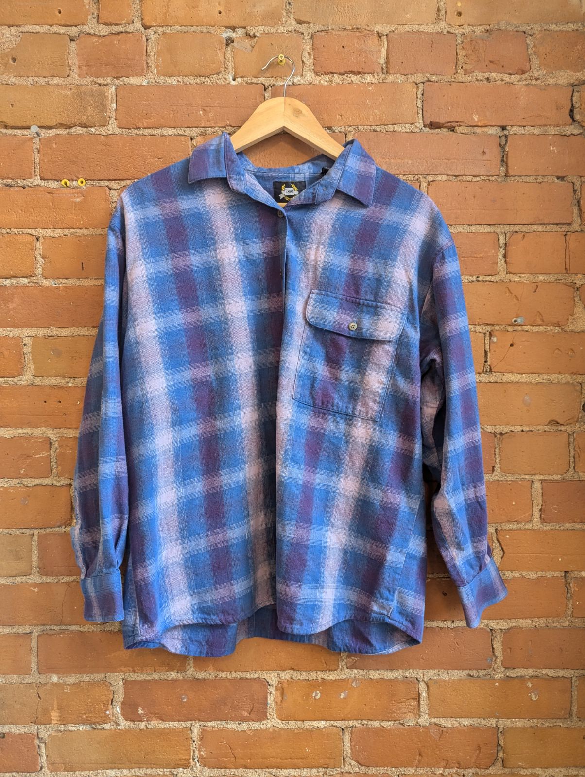 1990s Lee Purple and Blue Plaid Shirt