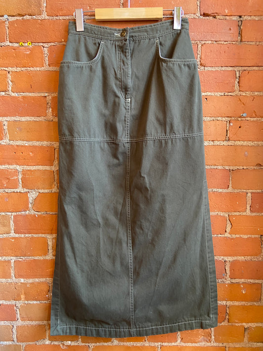 Olive Green Cotton Maxi Skirt