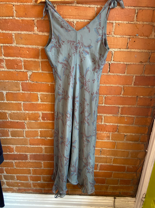 90's Muted Green & Brown Sheer Floral Dress