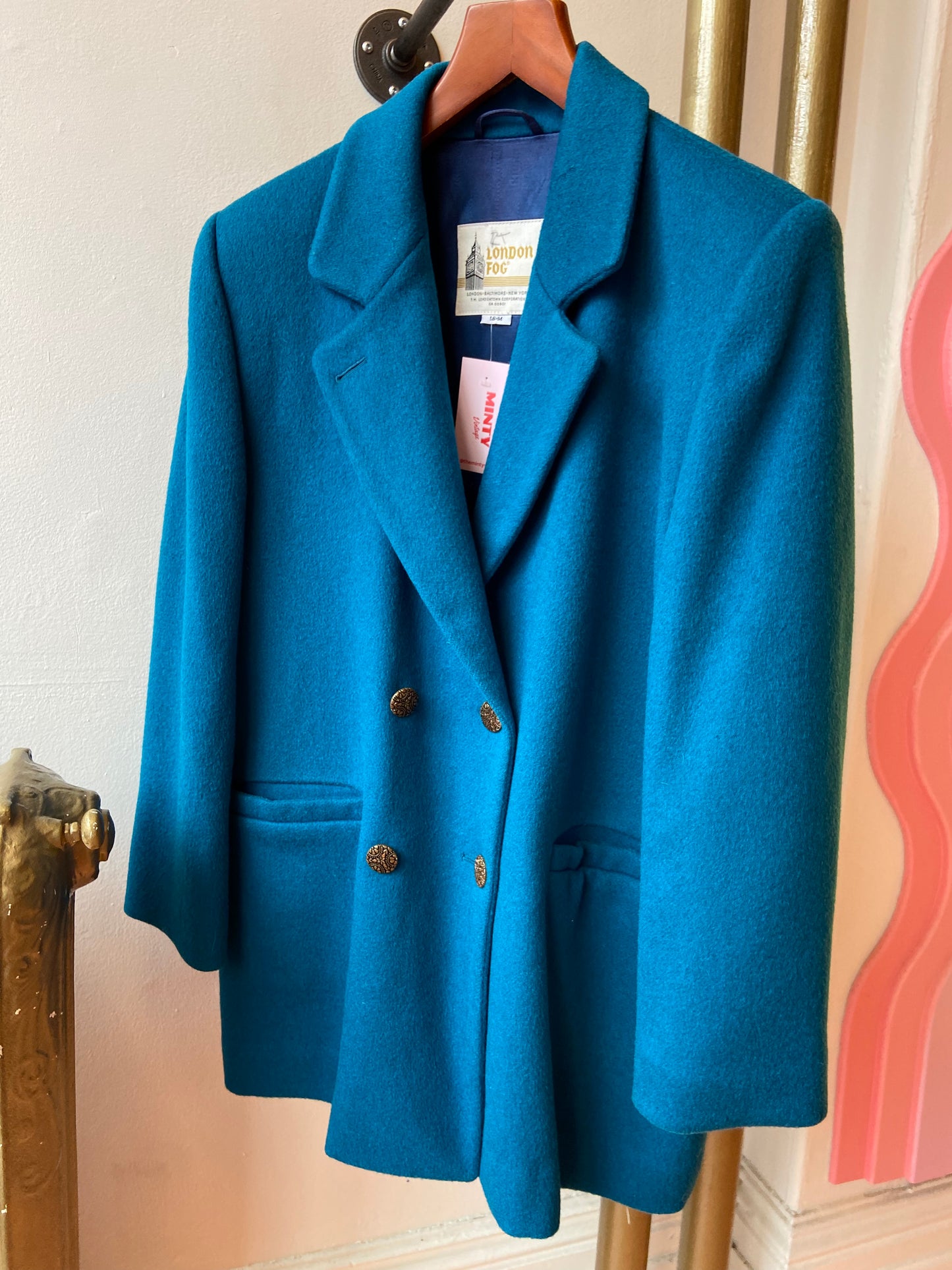 Teal Double-Breasted Wool Coat