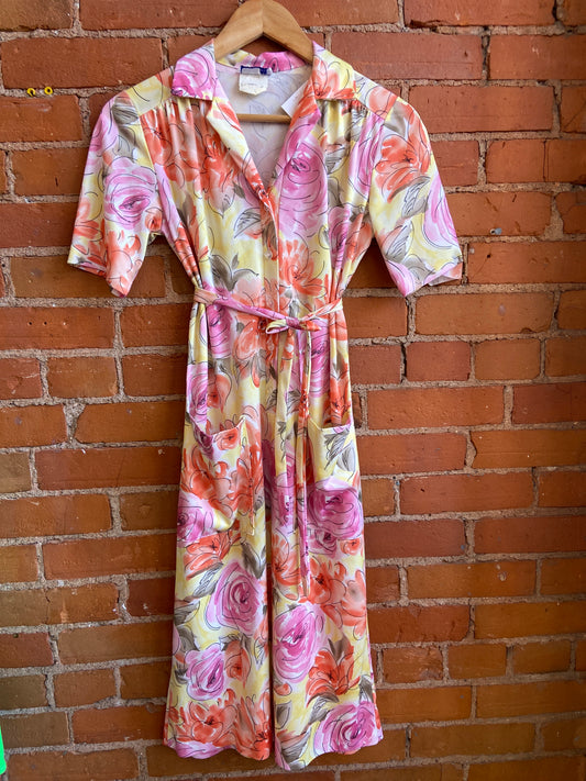 Abstract Pastel Floral Print Dress with Pockets