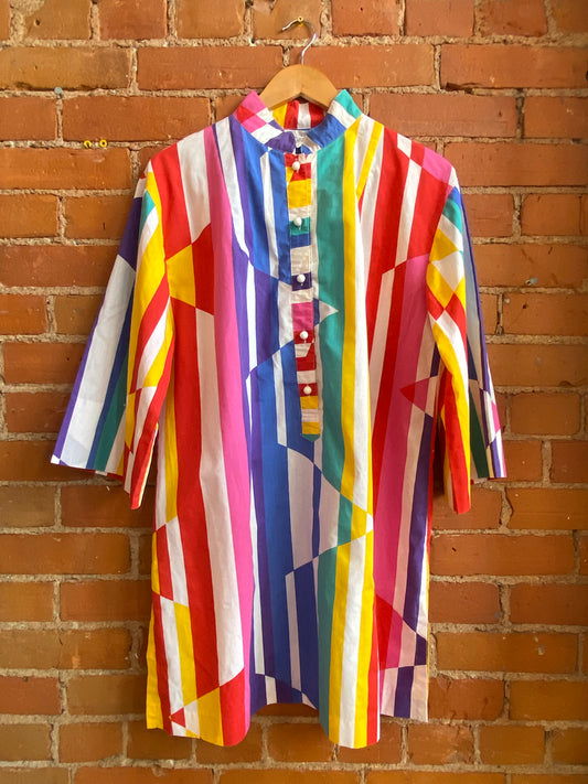 1980s Perri-Ann Rainbow Stripe Tunic Top