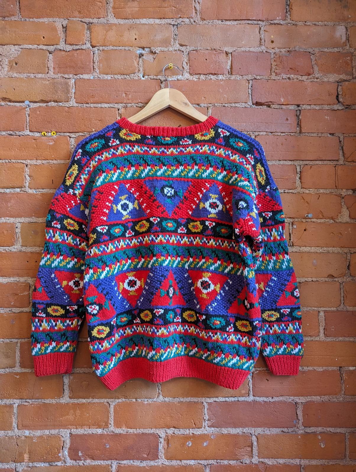 1990s Commodity Exachange Multicolour Geometric Print Sweater