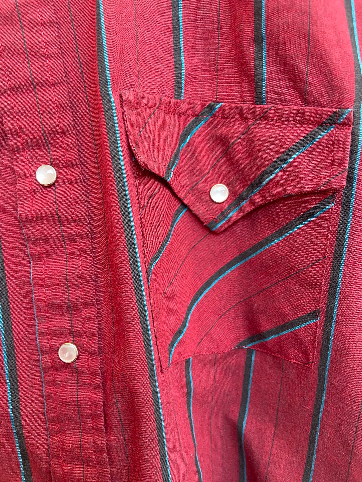 Burgundy Striped Pearl-Snap Short-Sleeve Western