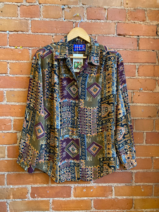HER PRINT BLOUSE OLIVE NEUTRUALS