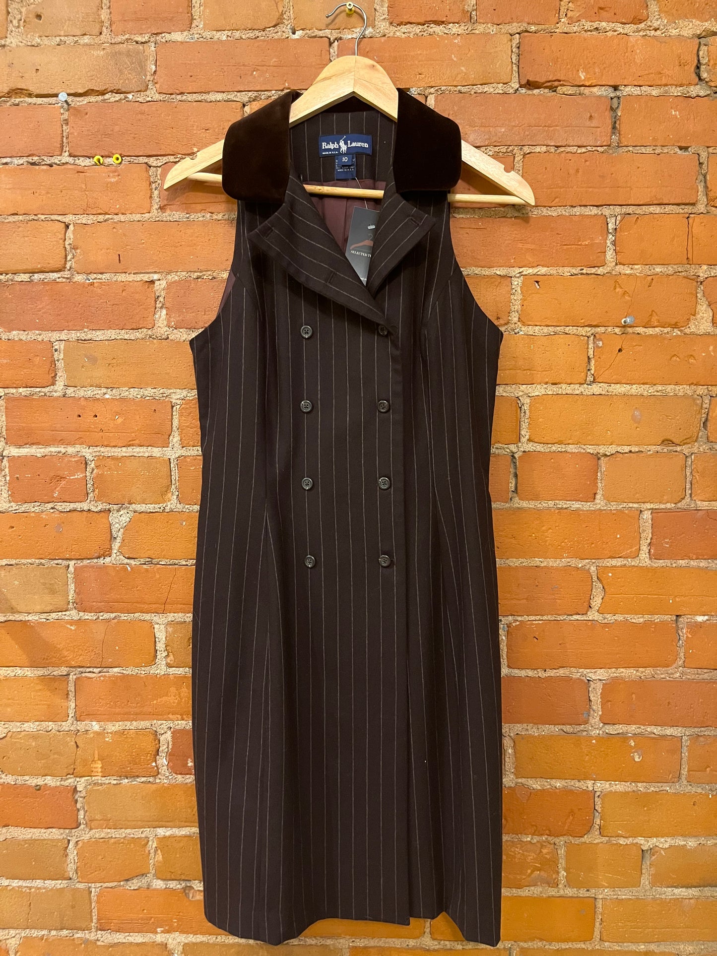 Ralph Lauren 1990s Brown Pinstripe Wool Dress