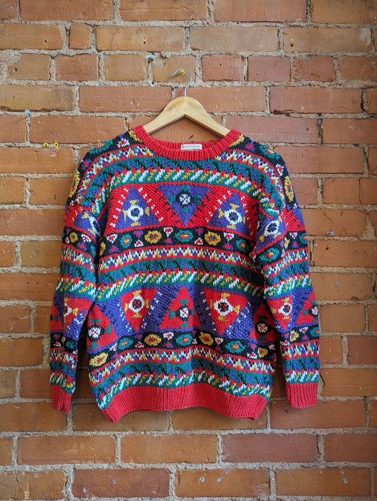 1990s Commodity Exachange Multicolour Geometric Print Sweater