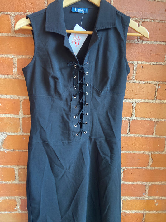 90's Black Stretchy Lace-Up Dress