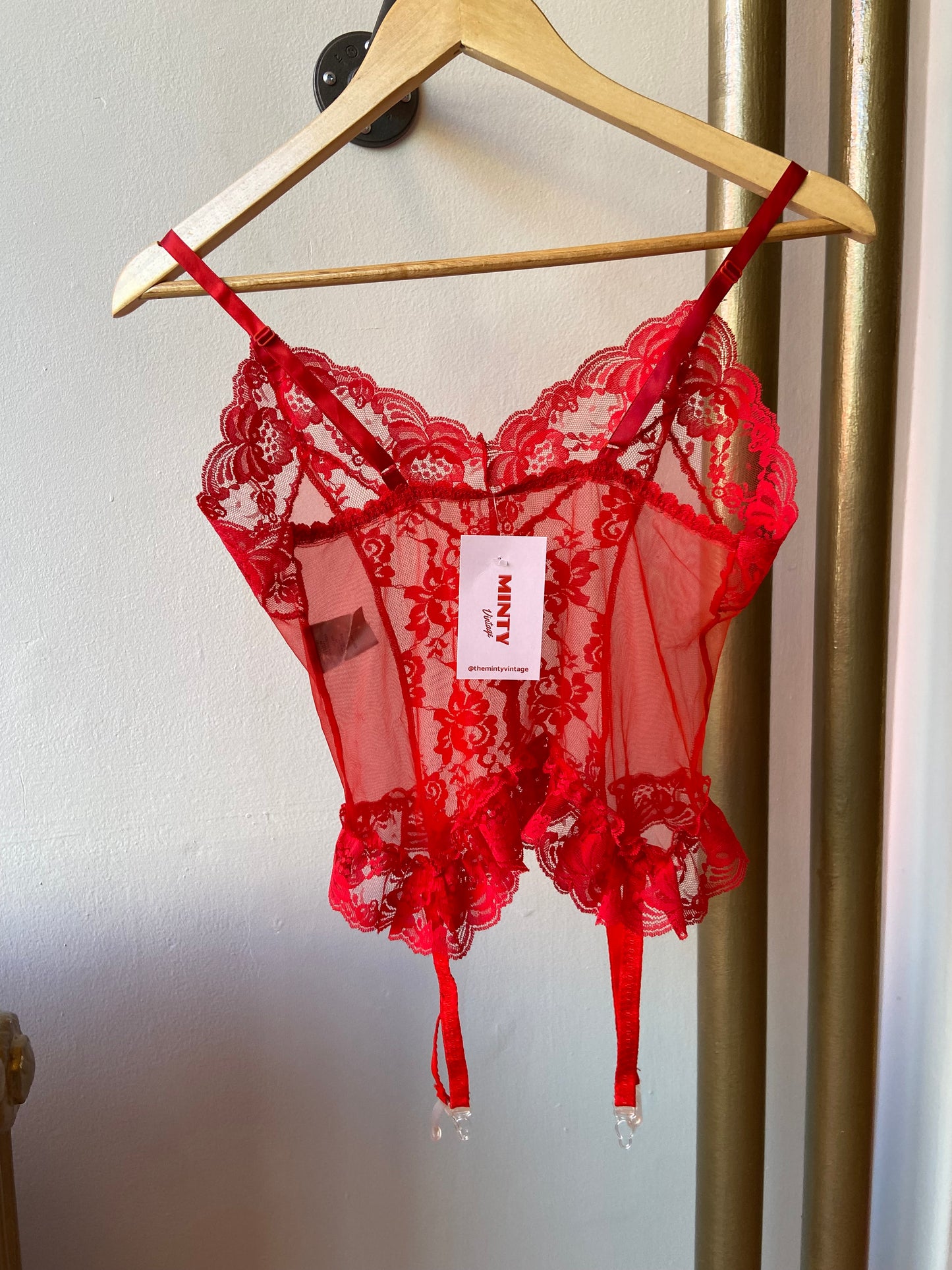 Red Hot Lace Top With Garter Straps