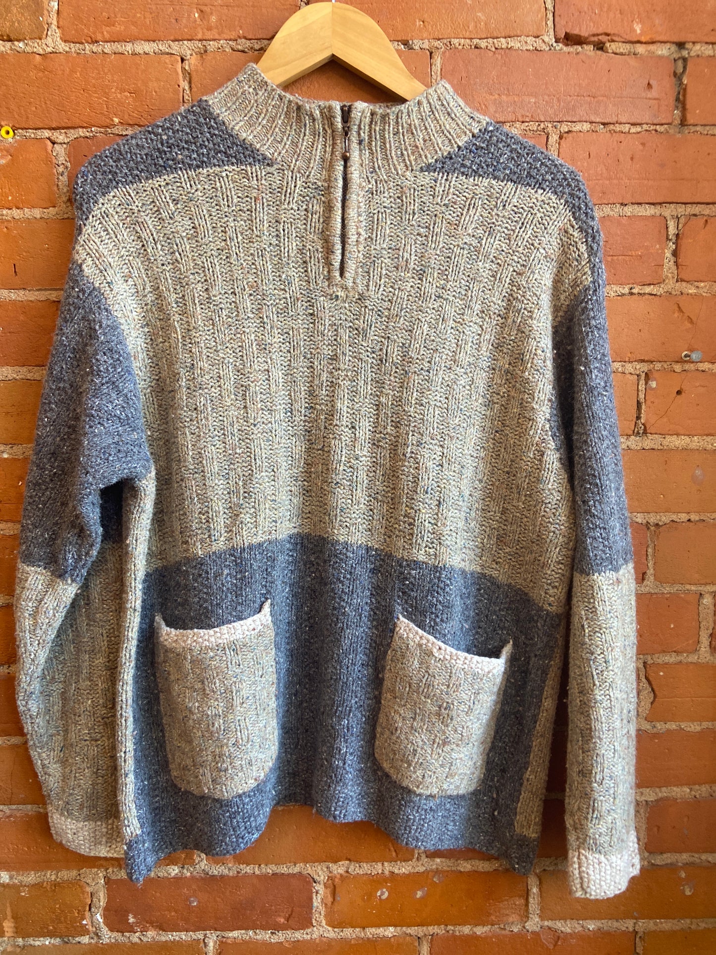 Wool Blend Knitted Beige & Grey Sweater