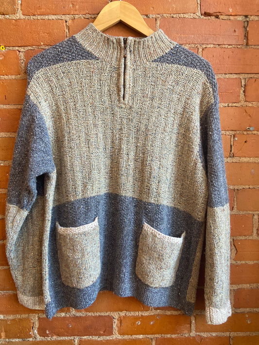 Wool Blend Knitted Beige & Grey Sweater