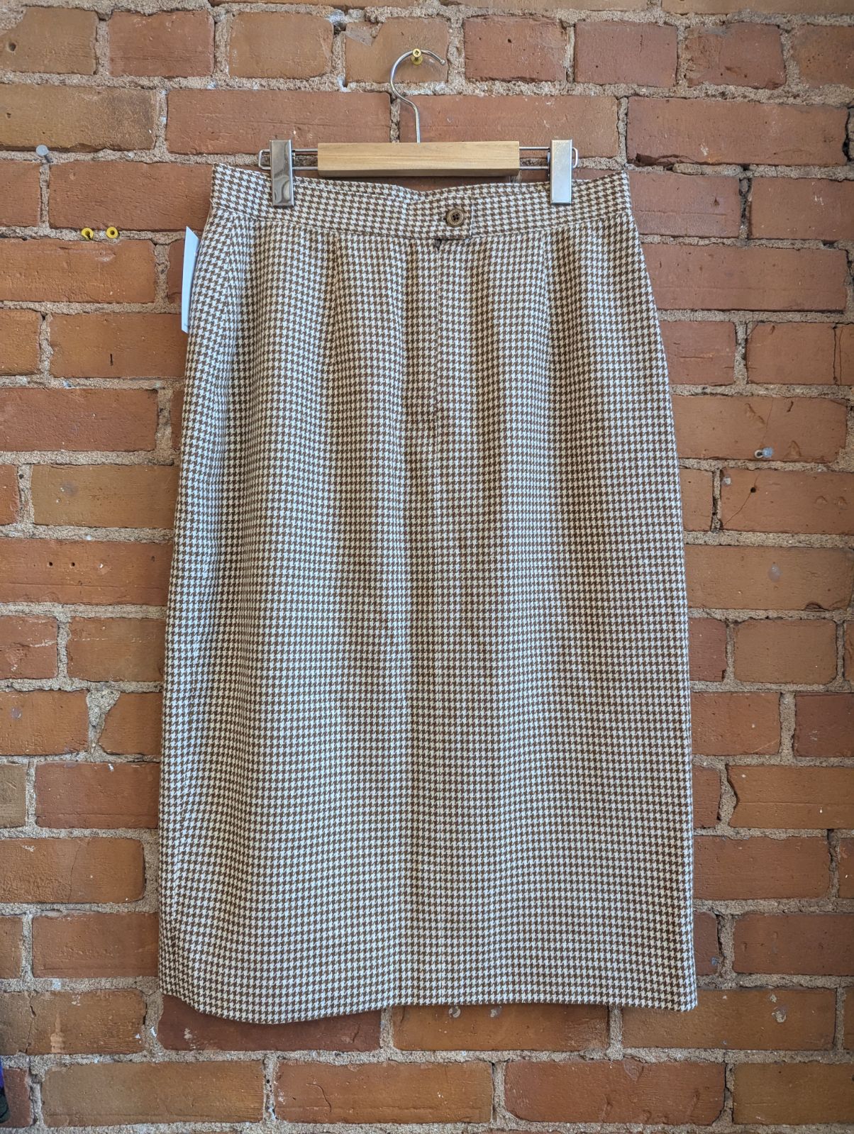 1980s Garey Petites Brown and Cream Hounds Tooth Skirt