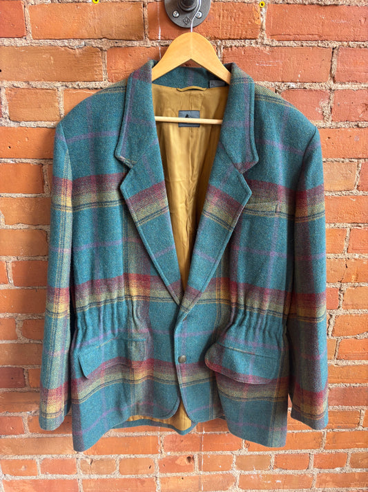 Lizwear Teal Plaid Wool Mohair Blend Blazer