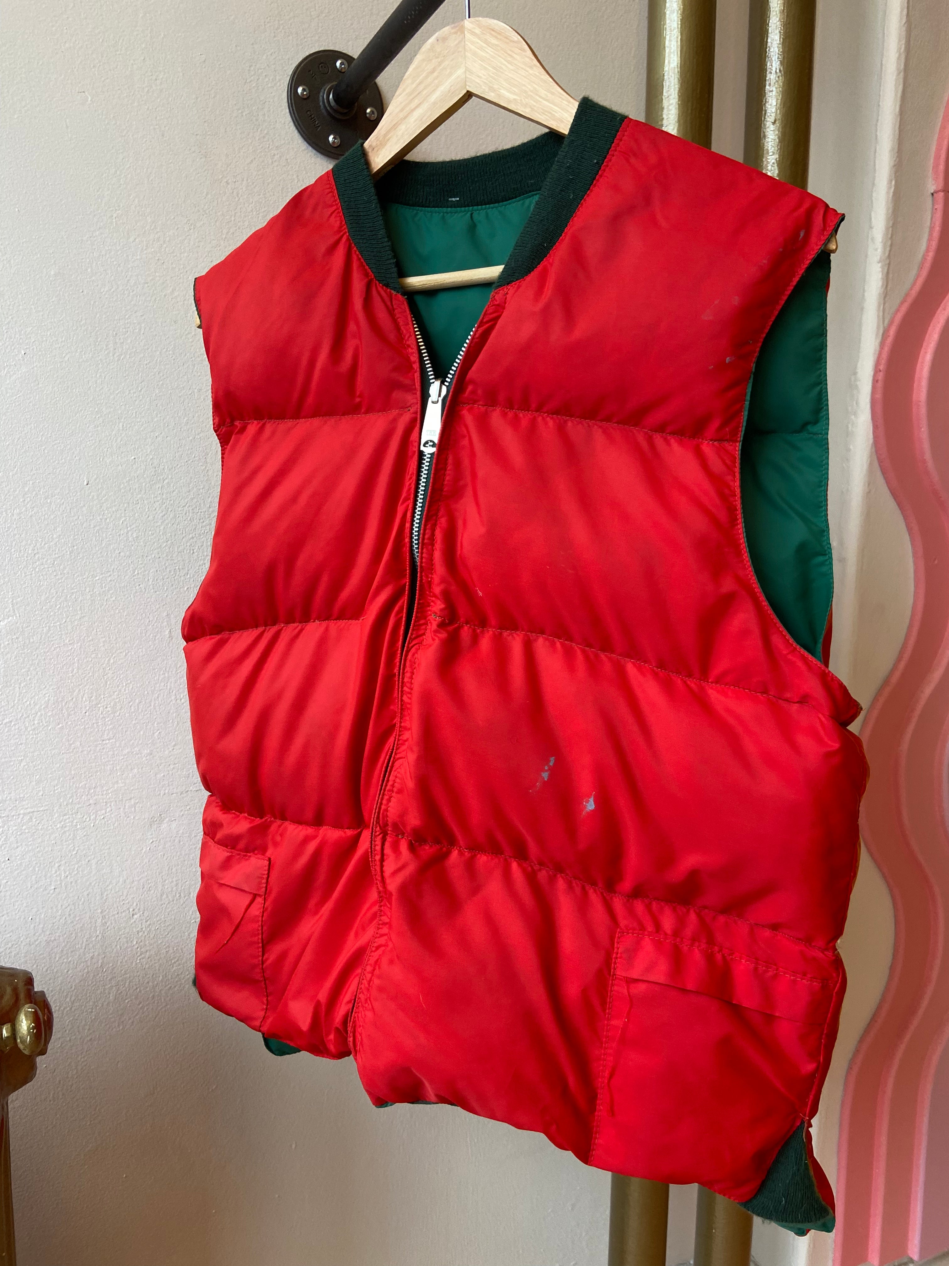 Green & Red Reversible Down Vest