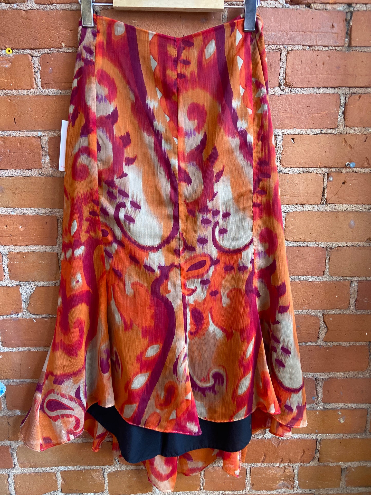 Orange Printed Flowy Midi Skirt