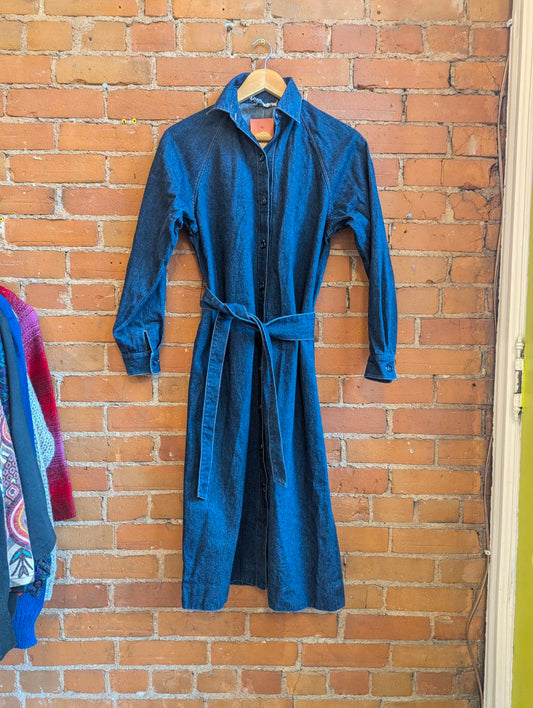 1990s Ports International Dark Wash Denim Shirtdress