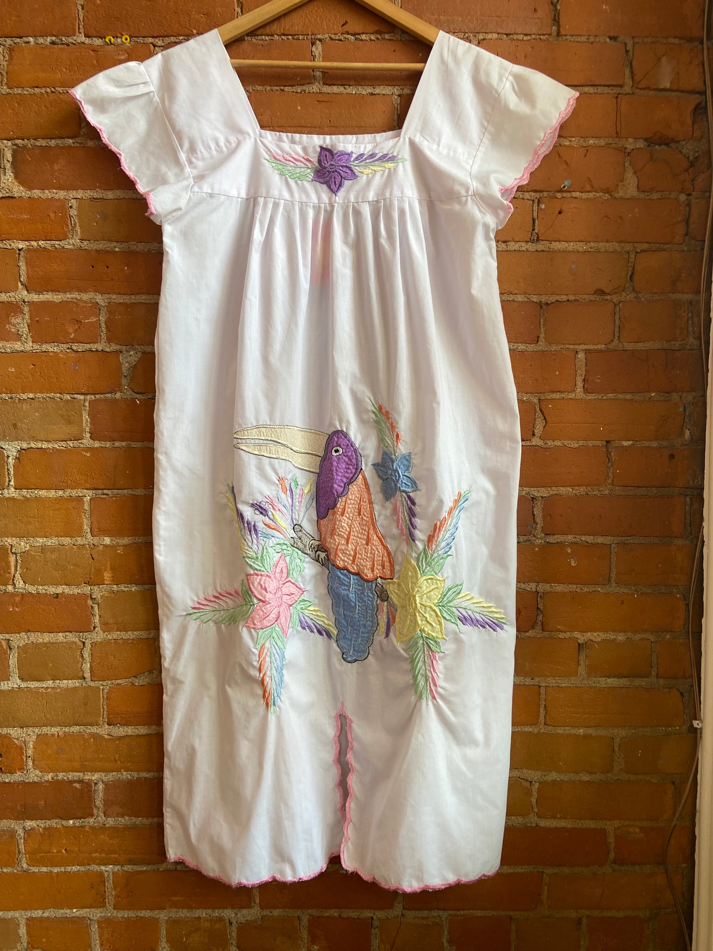 80's White Toucan House Dress *As is