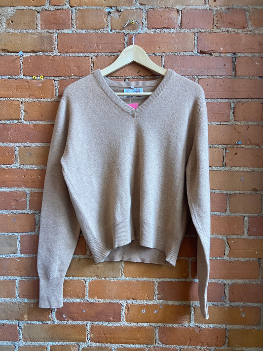 1970s Taylor of Auchtermuchty Tan Wool V-Neck Sweater
