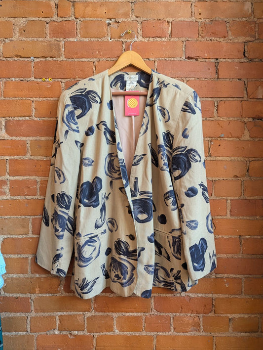 1980s Clichy Tan and Blue Floral Blazer