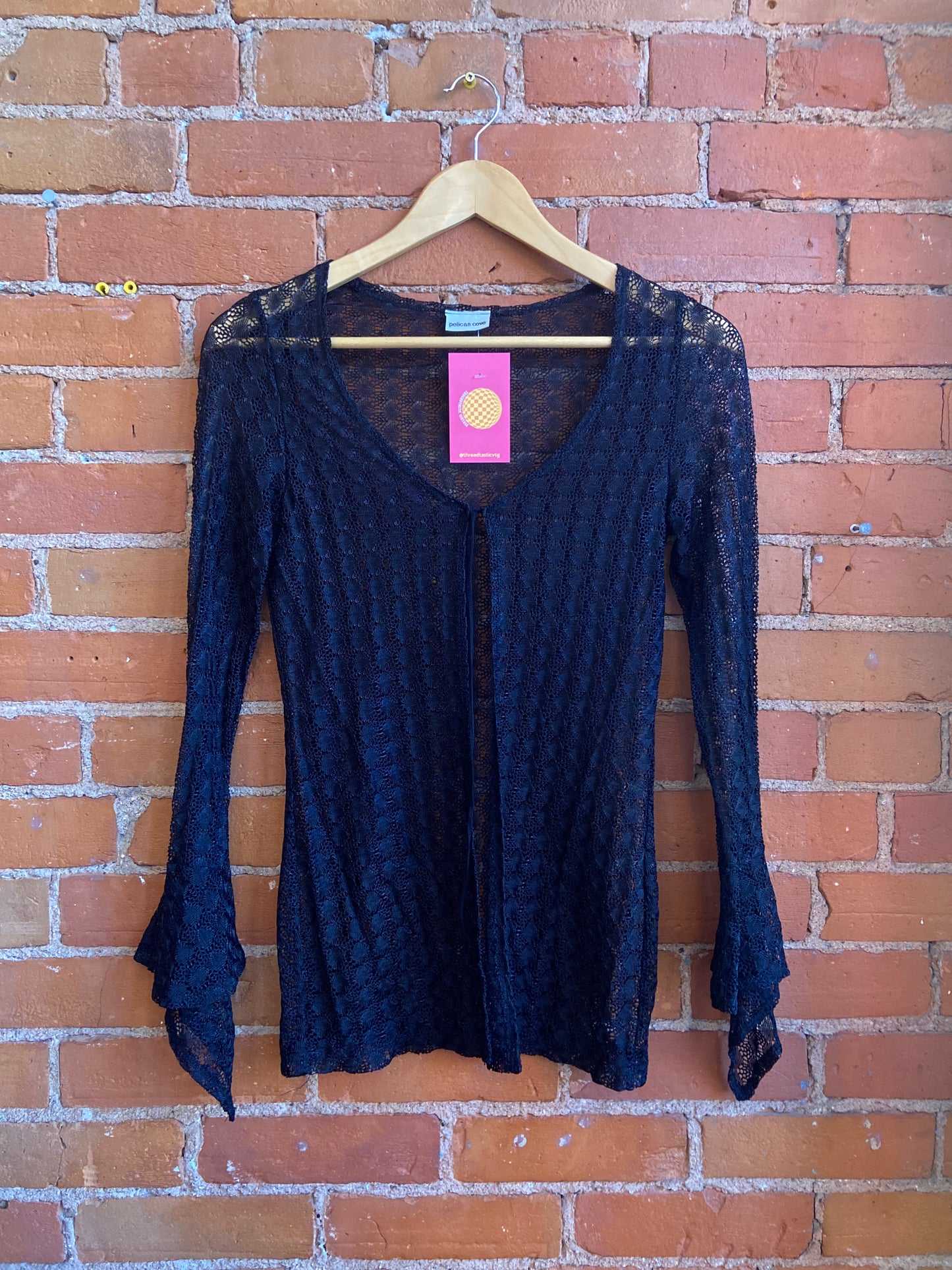 1990s Black Pelican Cove Cardigan With Tie Closure and Witchy Sleeves