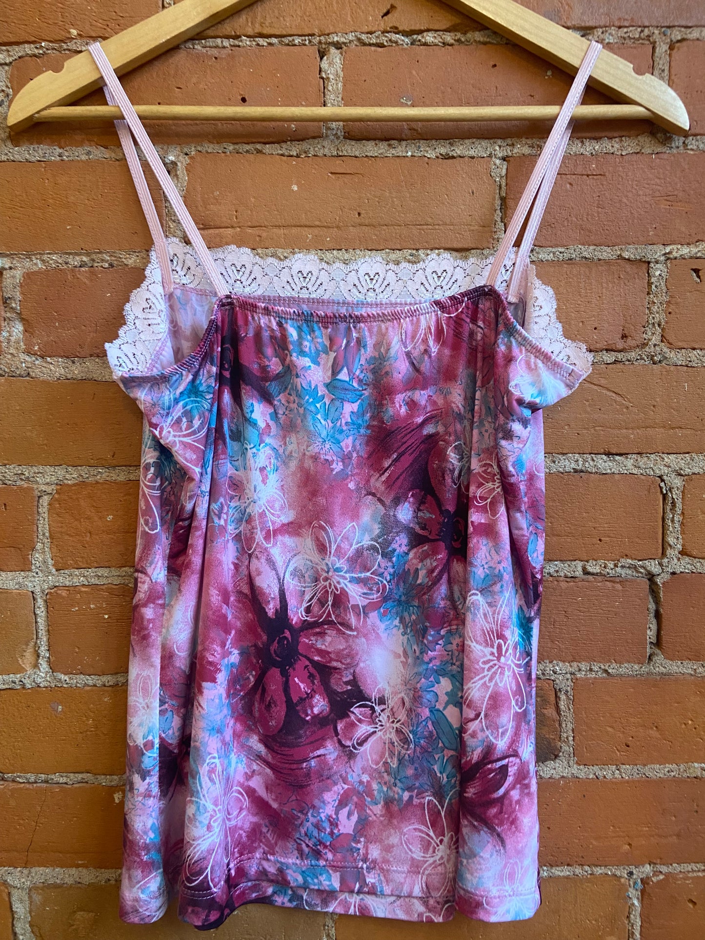 Y2K Pink Floral Print Lace Cami