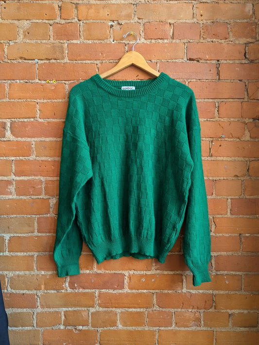 1980s Logo Bright Green Checkered Sweater