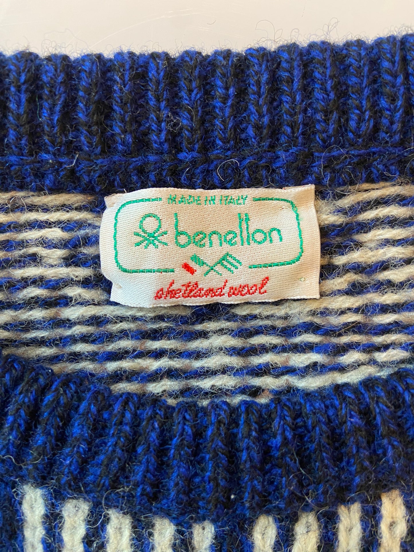 Benetton Blue & White Shetland Wool Sweater