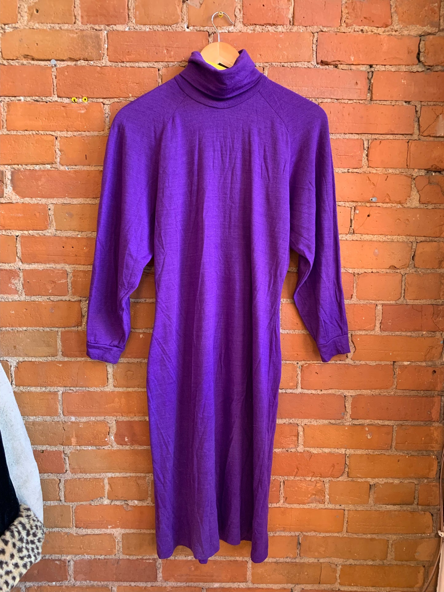 1980s Pure Wool Purple Turtleneck Dress