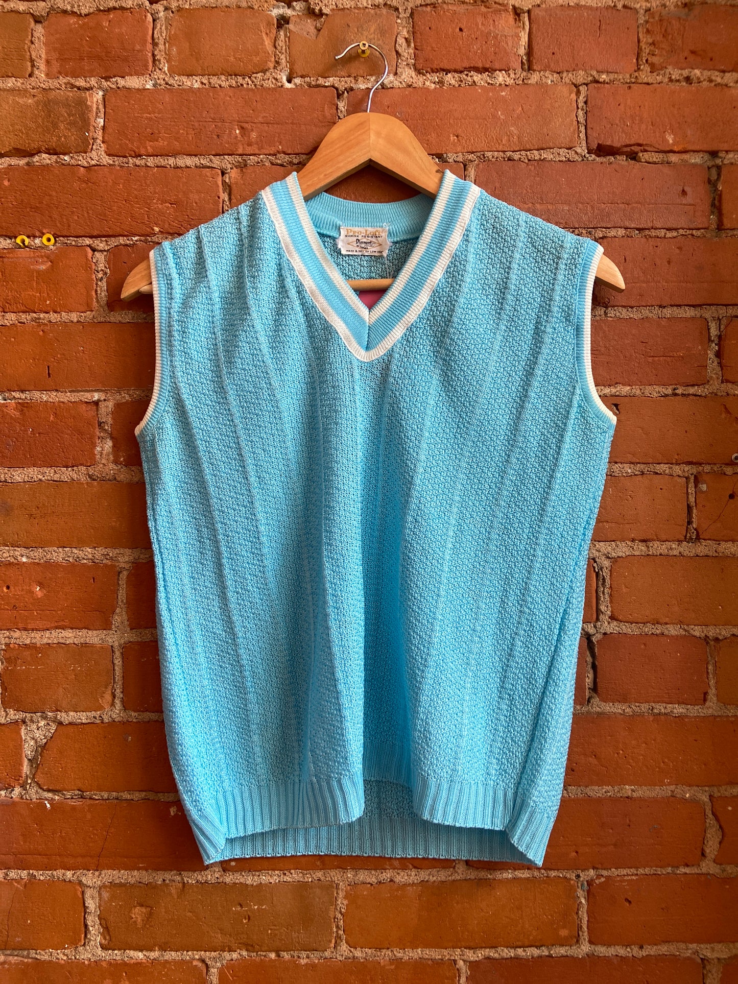 1970s Diament of Canada Blue Lightweight Sweater Vest With White Striped Accents
