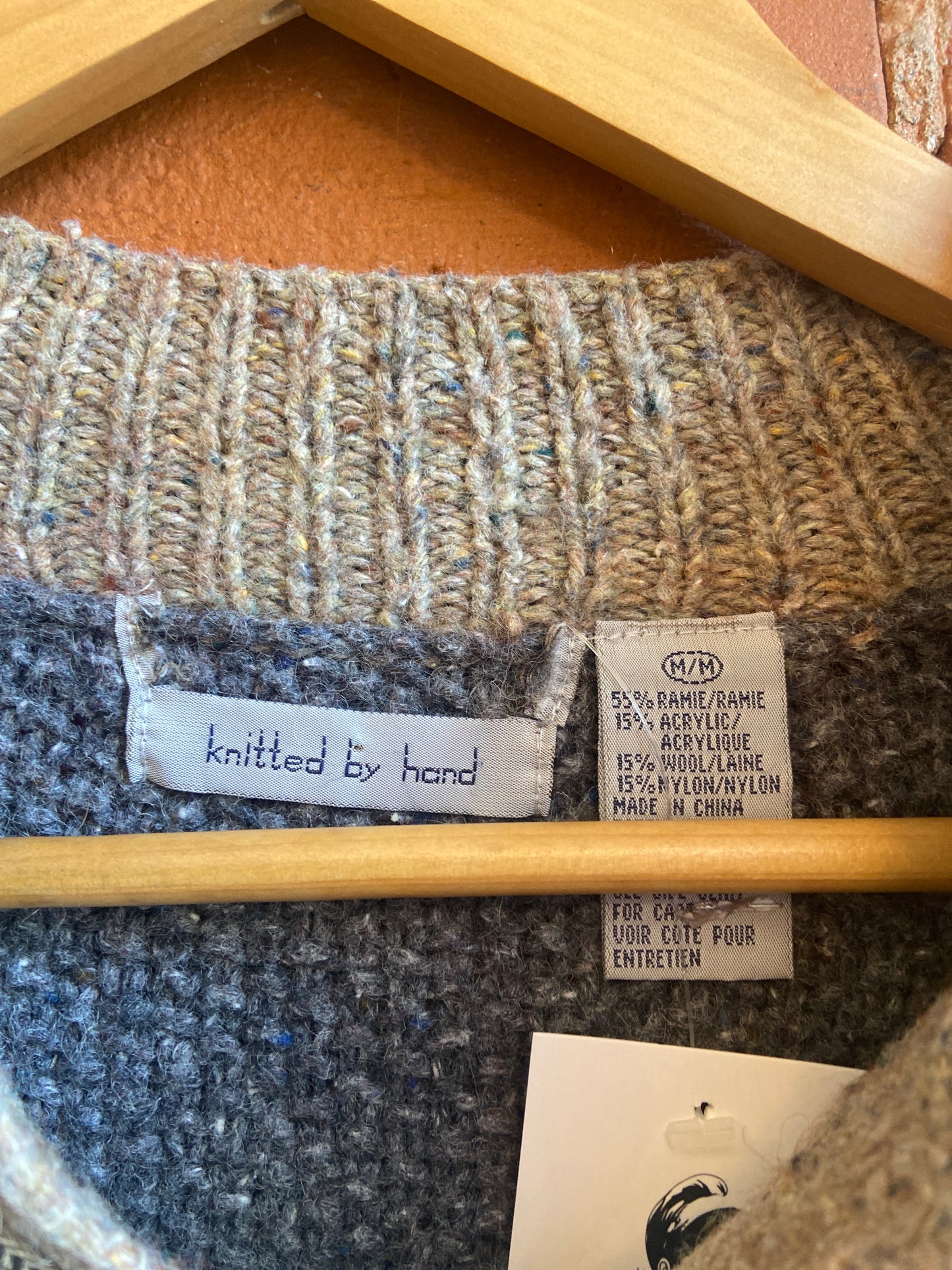 Wool Blend Knitted Beige & Grey Sweater