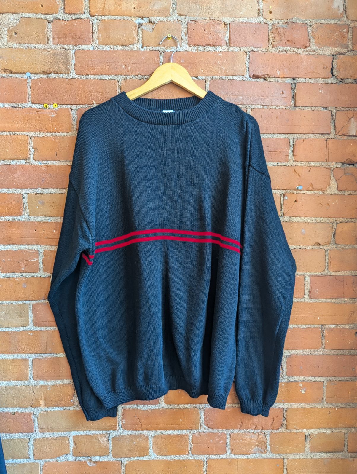 1990s Black Cotton Sweater With Red Stripe