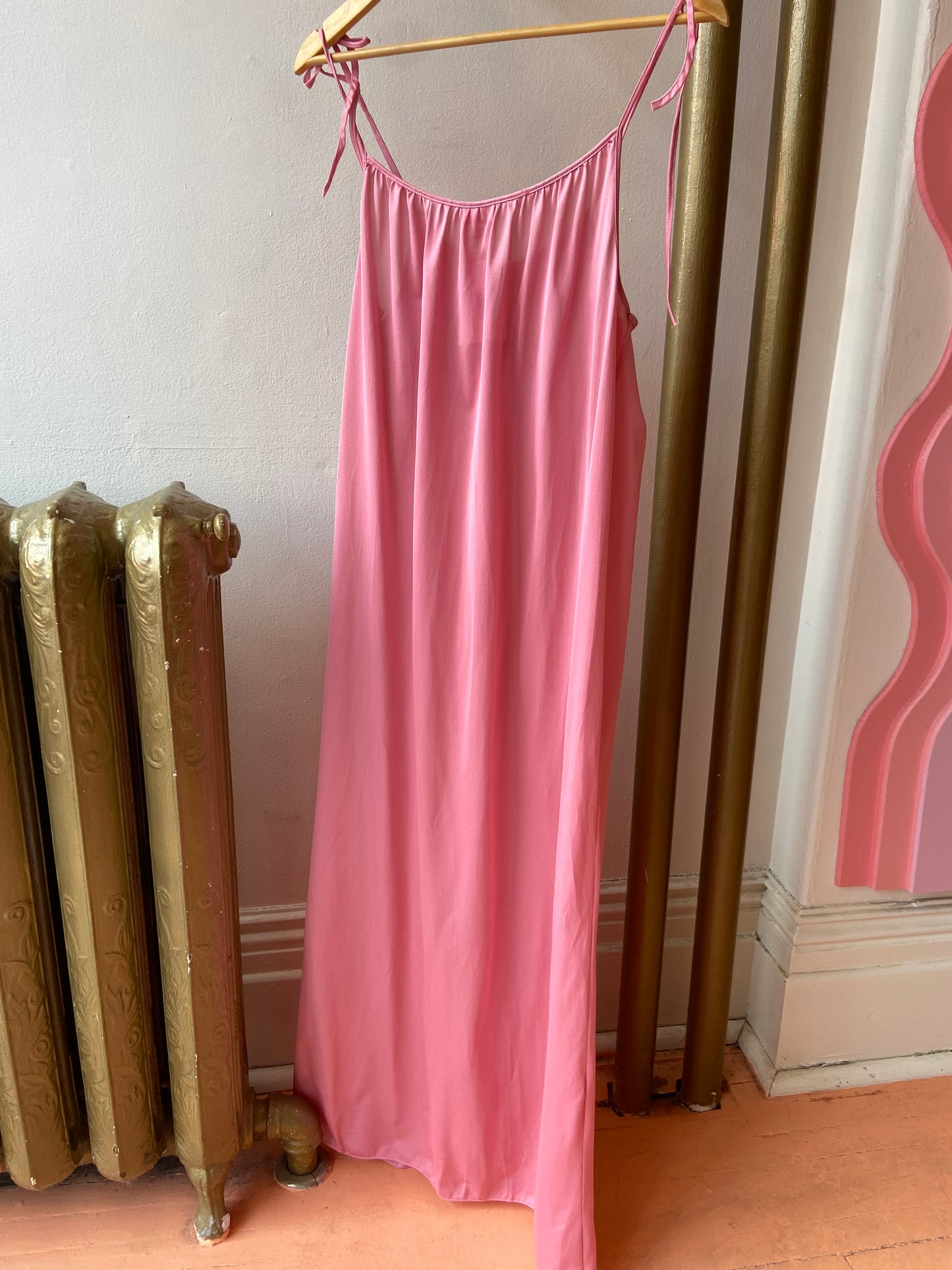 Pink Tie-Strap Maxi Nightgown