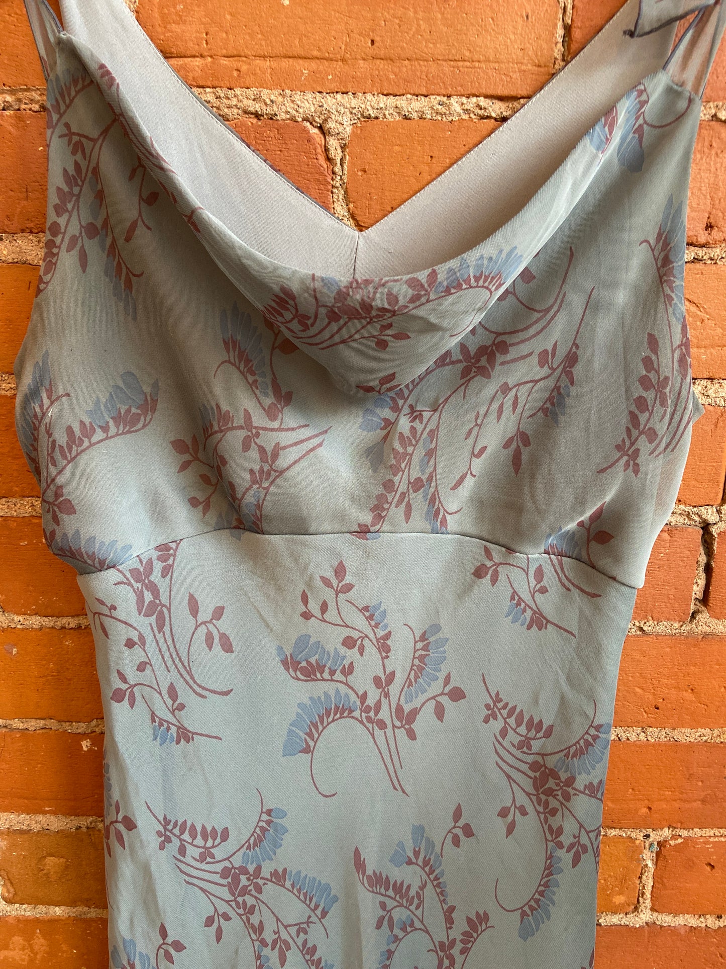 90's Muted Green & Brown Sheer Floral Dress